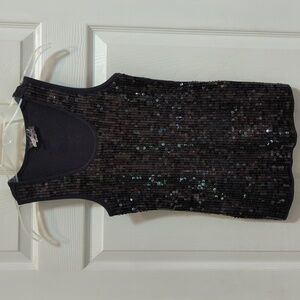 Questions by Say What? Women's Black 100% Cotton Sequined Tank Top Size Large